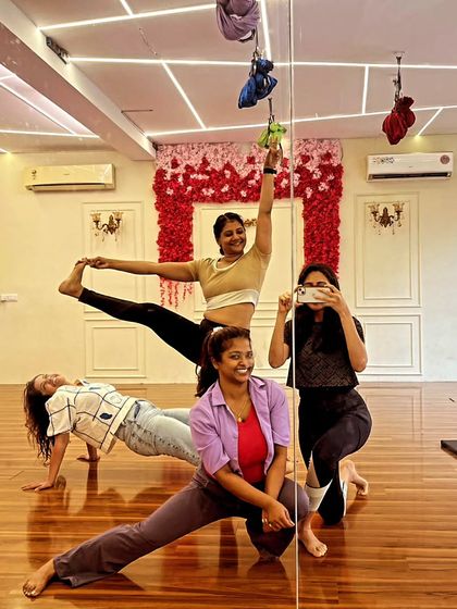 The weekend crew strikes a pose. It's about fitness, friendship, and capturing those fun moments together.