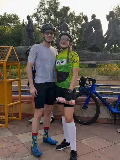 A couple from our group, showcasing fun and quirky cycling kits.
