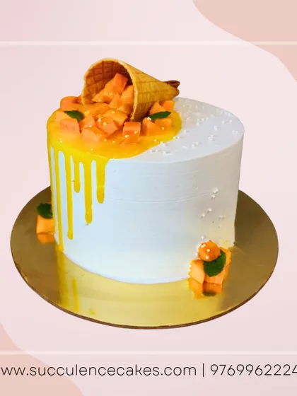 Celebrating the king of fruits, this mango cake is a seasonal favorite. It features a light sponge and is topped with fresh mango pieces and a delicious mango glaze, offering a burst of tropical flavor.