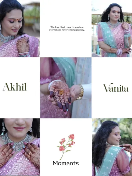A creative nine-grid collage of the bride's portraits and detail shots from her engagement. It’s a beautiful summary of her look and the happy moments of the day.