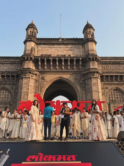 Our students performing on stage at the Gateway of India for the Lokmat awards.