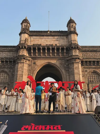 Our students performing on stage at the Gateway of India for the Lokmat awards.