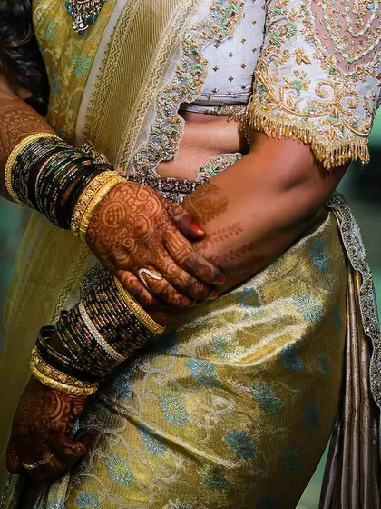 Additional views showcasing the variety and detail of my heirloom bridal sarees. Each image captures a different angle, moment, or detail, from full portraits to close ups of the fabric and embroidery, illustrating the complete story of each bride's custom creation.