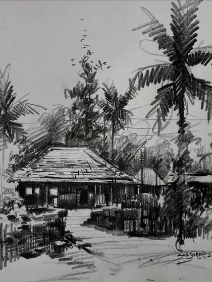 A series of my pencil landscape sketches, created as demonstrations for my online courses. These drawings explore different techniques for rendering trees, buildings, and atmospheric perspective using only graphite.