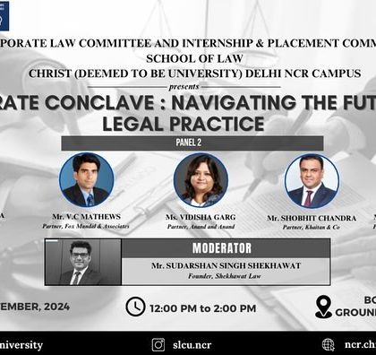 This graphic announces our Partner, V.C. Mathews, as a speaker at a Corporate Conclave on the future of legal practice. His session on IPR Litigation addresses critical challenges in intellectual property disputes.
