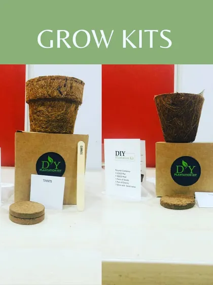 Our DIY Plantation Kit has everything you need to start your gardening journey. Each kit includes a coir pot, coco peat, seeds, and an instruction manual to help you easily grow your own vegetables or flowers.