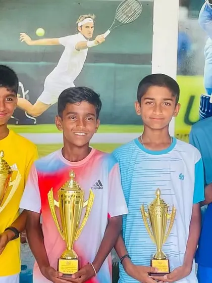 Yuvaan Garg and his fellow competitors with their trophies after the Under-12 National Series tournament.