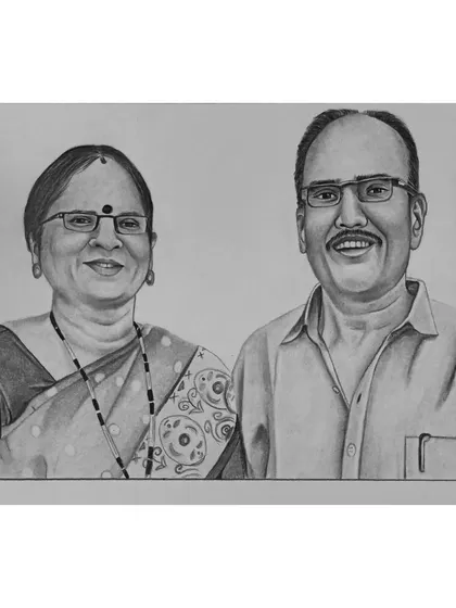 A heartwarming A4 pencil portrait of an older couple. This type of memorial sketch is a touching way to honor parents or grandparents, capturing their lasting bond.