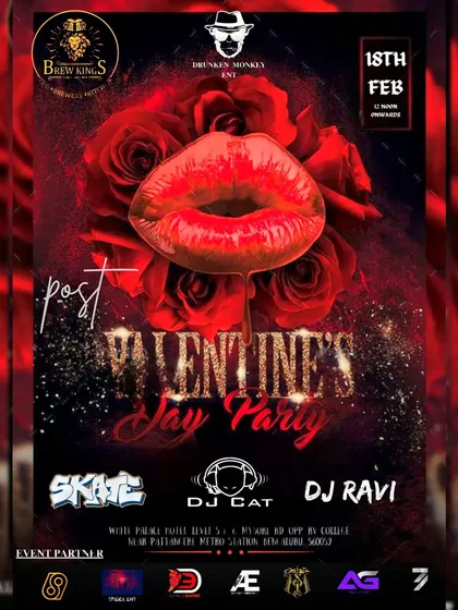 A "Post Valentine's Day Party" flyer with a romantic and edgy theme.