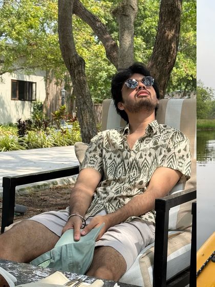 Soaking in the sun at a resort in Pondicherry, a moment of complete relaxation.