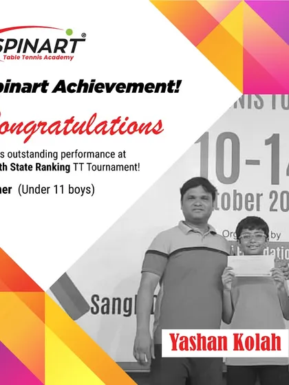 Our young champion Yashan Kolah, winner of the Under 11 boys category at the state ranking tournament. We focus on building strong foundations from the very beginning.
