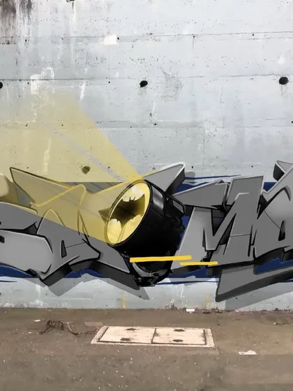 The final digital concept for my Batman graffiti piece. I tried to capture the dark, gritty feel of Gotham with the Bat-Signal integrated into the letters.