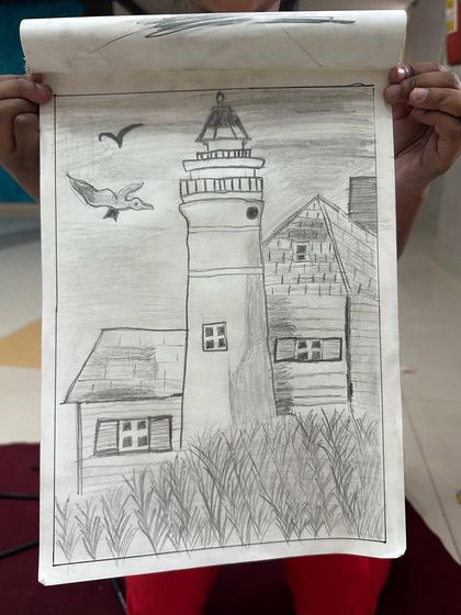 This lighthouse drawing is a great example of what students can create in our basic pencil shading course.