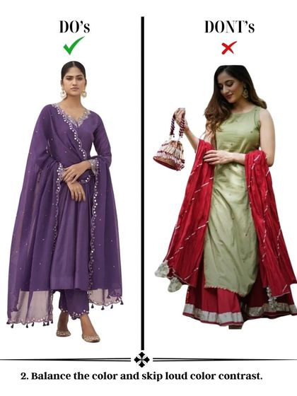 Here's a quick tip for styling Indian wear: balance your colors. Instead of loud, clashing color contrasts, opt for a monochrome look or harmonious tones for a more sophisticated and modern feel.