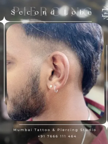 A clean and classic second lobe piercing. This is a great way to add more style to your ear curation, and we ensure perfect placement every time.