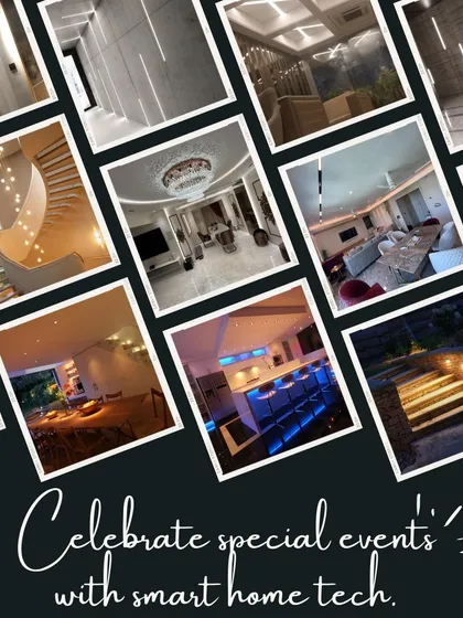 Celebrate special events with smart home tech. This collage showcases the variety of lighting designs I've implemented to help my clients dazzle guests and create unforgettable memories during parties and celebrations.