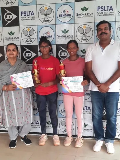 Jeetesh Kumari and her doubles partner after a strong performance at the National Series Tournament in Jalandhar, where she also won the singles title.