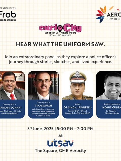 "Hear What the Uniform Saw." An invitation to an extraordinary panel exploring a police officer's journey through stories and sketches, featuring prominent figures from law and civil services.