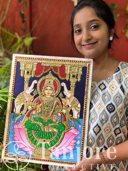 Our beloved student Gauthami with her custom Gaja Lakshmi painting. Seeing the happiness on a student's face is the most satisfying feeling.