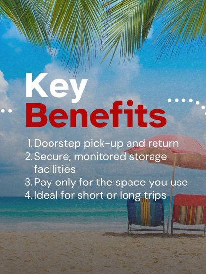 The key benefits of using my service for your trips include doorstep pickup, secure storage, paying only for the space you use, and plans ideal for both short and long trips.