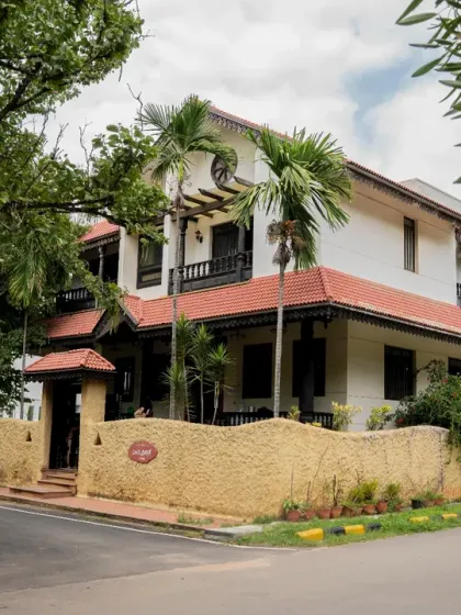 The beautiful exterior of the Maynata Residency, the heritage home that hosted our Kavi Mane Utsav, setting an enchanting tone from the moment guests arrive.