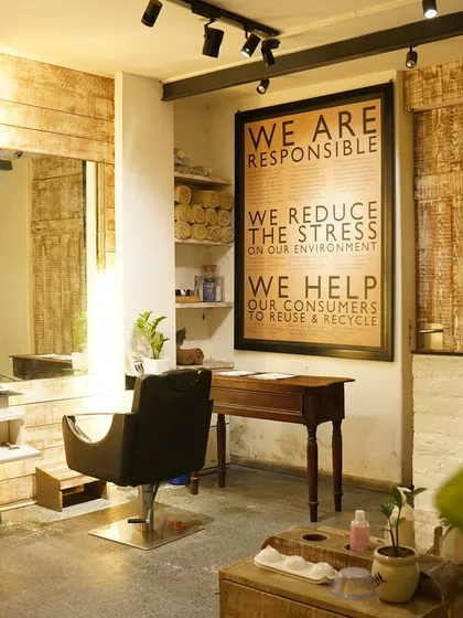 My philosophy is displayed proudly in the salon: "We are responsible. We reduce the stress on our environment." This commitment to sustainability is at the core of everything I do.