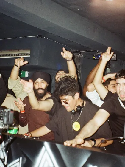 The whole crew getting gassed during my set. These are the moments that make it all worth it, sharing the energy with friends and fellow music lovers.