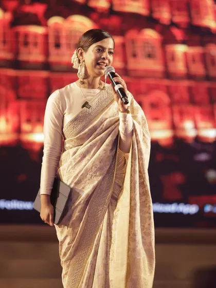 Speaking at the 'Rising Rajasthan' event. I used a blend of formal address and storytelling to capture the majestic spirit of Rajasthan.