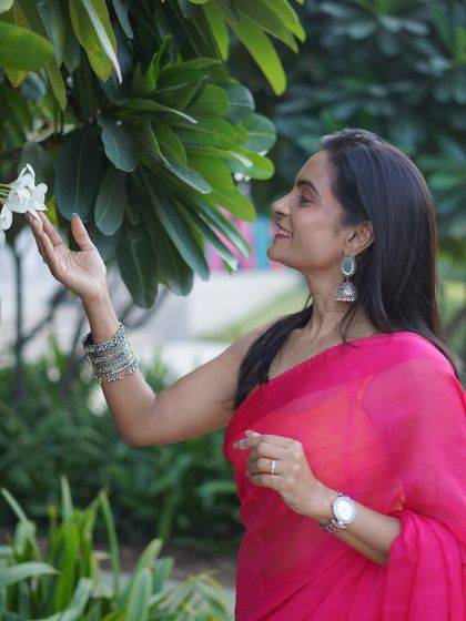 Taking a moment to appreciate nature. This pink saree makes me feel so vibrant and happy, and that's what personal style is all about.