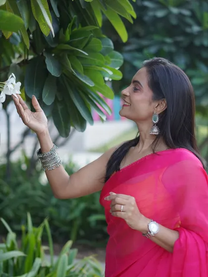Taking a moment to appreciate nature. This pink saree makes me feel so vibrant and happy, and that's what personal style is all about.