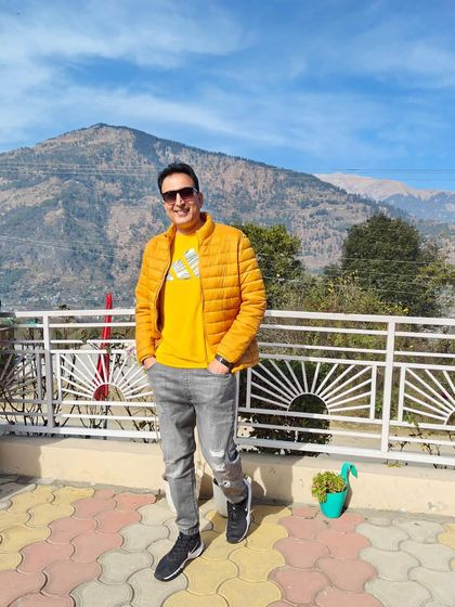 A personal portrait at Naggar, with the beautiful mountains of Manali in the background. I find immense peace and inspiration in the Himalayas.