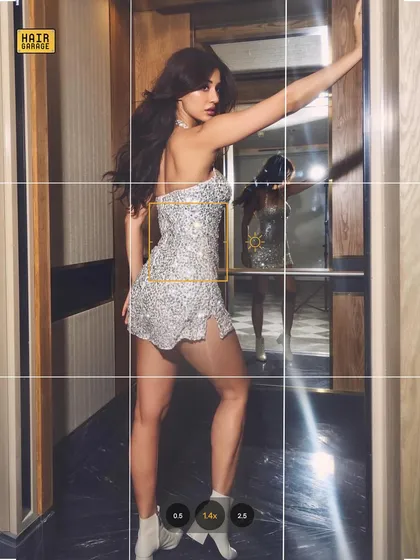 An elevator shot that's pure glam. The big, bouncy hair I styled for Disha looks incredible here, full of life and movement.