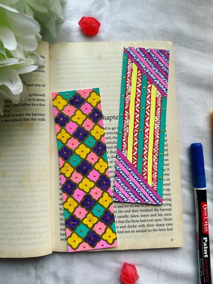 The same pair of bookmarks, showcasing the different patterns and color schemes you can choose from.