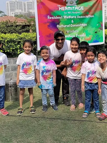 A happy group photo with me and my students after their successful Holi performance. Seeing their smiles is the best reward.