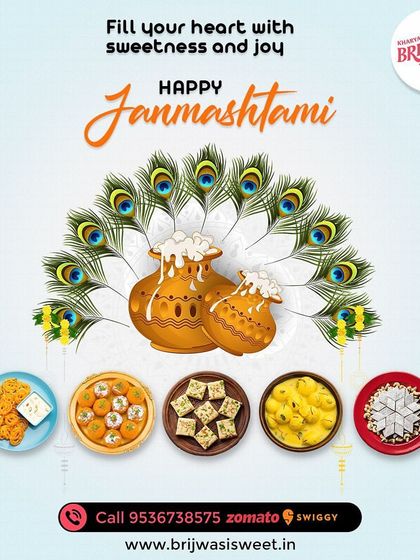 Fill your heart with sweetness and joy this Janmashtami. I offer a variety of sweets like Jalebi, Ladoo, and Rasmalai to celebrate the birth of Lord Krishna.