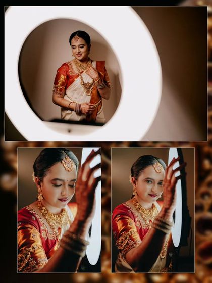 A collage of artistic bridal portraits using a ring light. These shots play with reflection and light to create unique and memorable images.