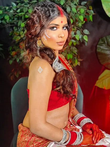 Another angle of the beautiful Bengali look, created to teach my students about regional styles.