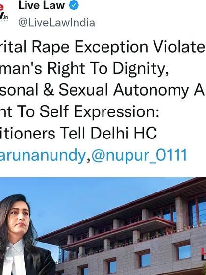 A woman's right to dignity and bodily autonomy does not end at marriage. I am arguing before the Delhi High Court that the marital rape exception in our law is a violation of fundamental rights and must be struck down.
