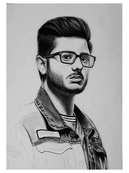 The 72-hour process of drawing CarryMinati. You can see how I start with the glasses and face, then build out the details of his signature denim jacket.