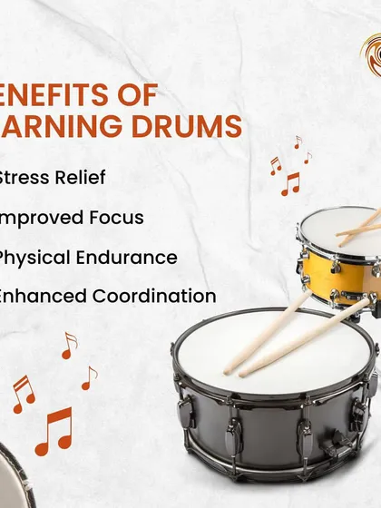 Learning drums has many benefits, including stress relief, improved focus, and enhanced coordination.