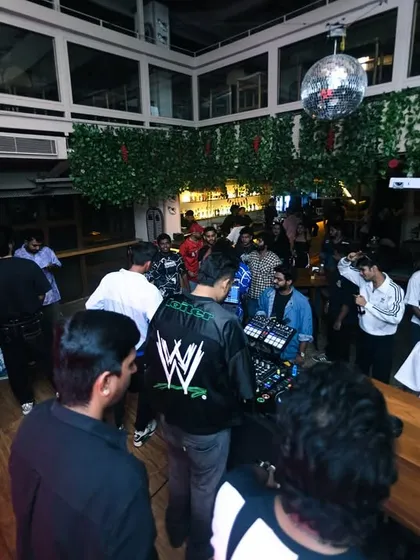 A wide shot of the dancefloor during Boombox Wednesdays at Raasta Bombay. It's all about creating a space where people can let loose.