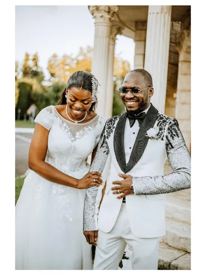 It is a privilege to dress clients across the globe for their most important moments. This groom in the United States chose a custom white tuxedo jacket with contrasting black sequined sleeves and a sparkling shawl lapel. His smile says it all, showcasing the confidence that comes from a perfectly tailored, one-of-a-kind garment.