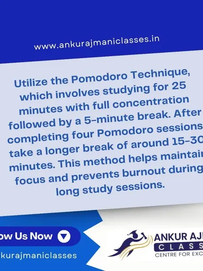 This post explains how to use the Pomodoro Technique: study for 25 minutes, take a 5-minute break. It helps maintain focus and prevents burnout.