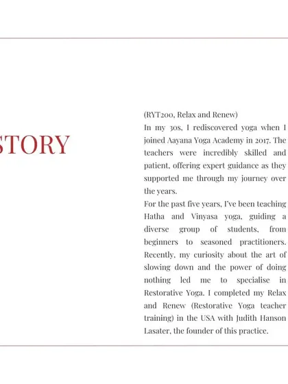 Sneha's story highlights her journey from student to teacher, specializing in Restorative Yoga to share the art of slowing down.