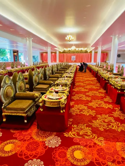 I believe in offering a truly royal dining experience. Here is a glimpse of our Rajasthani Royal Gold Plate Thali setup, where every detail is arranged to make your guests feel like royalty.