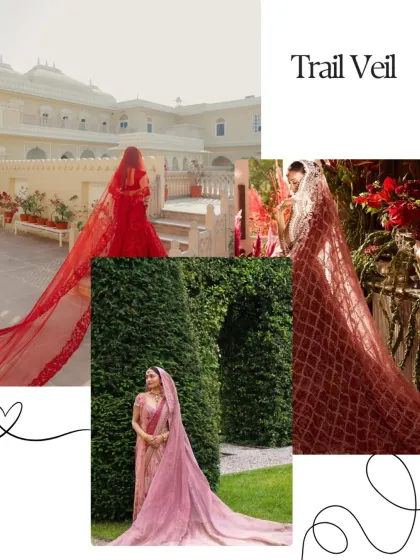 For a touch of drama and grandeur, a Trail Veil is unmatched. This style creates a stunning silhouette and makes for breathtaking photographs, as seen in these examples.