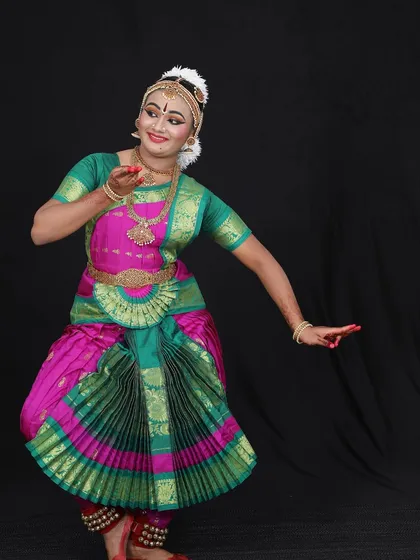 Aditi Elan's costume was made from a saree bought in Kanjivaram. Being a teacher also involves having an eye for detail, ensuring every aspect of the presentation is perfect.