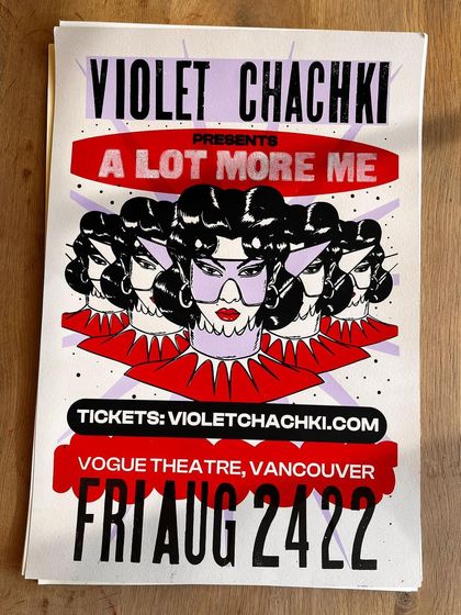 A three-color screenprint and letterpress tour poster I designed for drag queen Violet Chachki. This was a hypothetical project created in a letterpress class.