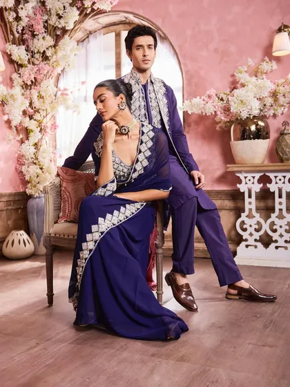 A romantic couple shot for a festive campaign. I created a soft glam look for her and a clean, polished look for him, ensuring they looked perfect together.