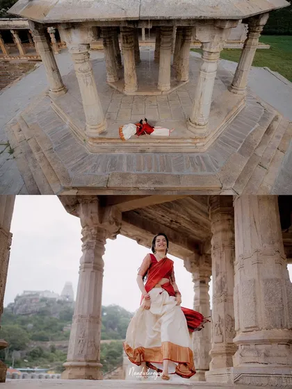 A two-panel shot combining a drone view and a ground-level view, showcasing different perspectives of the same location.